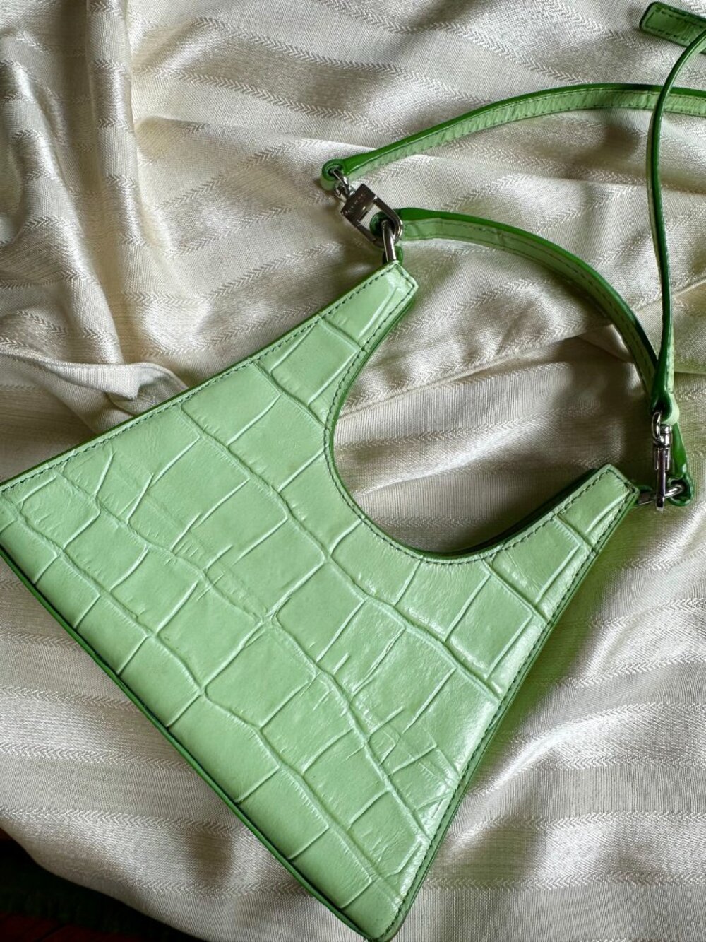 Staud Green Croc Mini Rey Bag